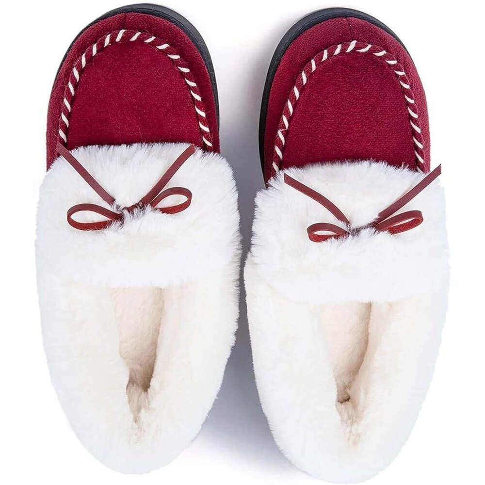 Women's Red Faux Fur Trapper Style Upper Wrap Memory Slipper Boot Shoes